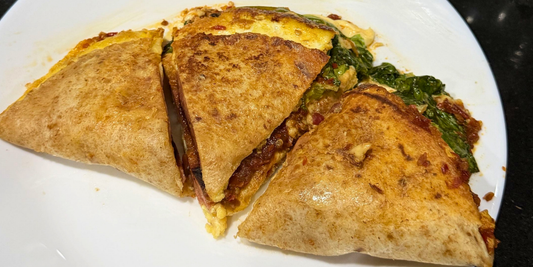 Cheesy Sausage Tortilla Omelette with Sambal Tomat