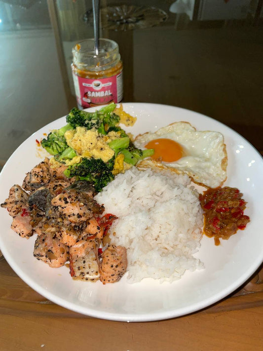 Smoky Steakhouse Salmon Bowl with Sambal Bawang